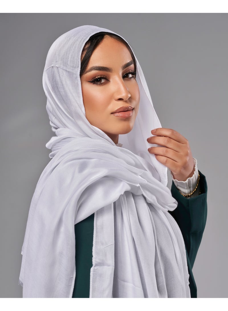 Lavezzi Breathable Cotton Modal Hijab Scarf For Women - Women Solid Color Head Scarf Wrap - White - Image 2