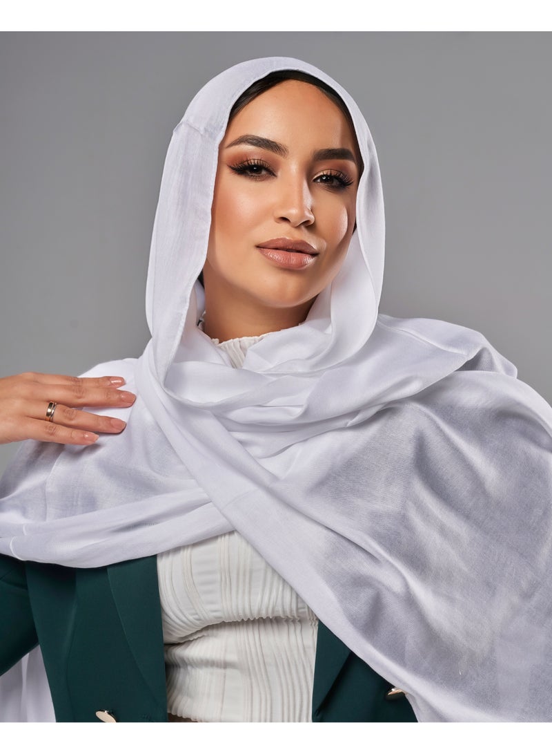 Lavezzi Breathable Cotton Modal Hijab Scarf For Women - Women Solid Color Head Scarf Wrap - White - Image 3