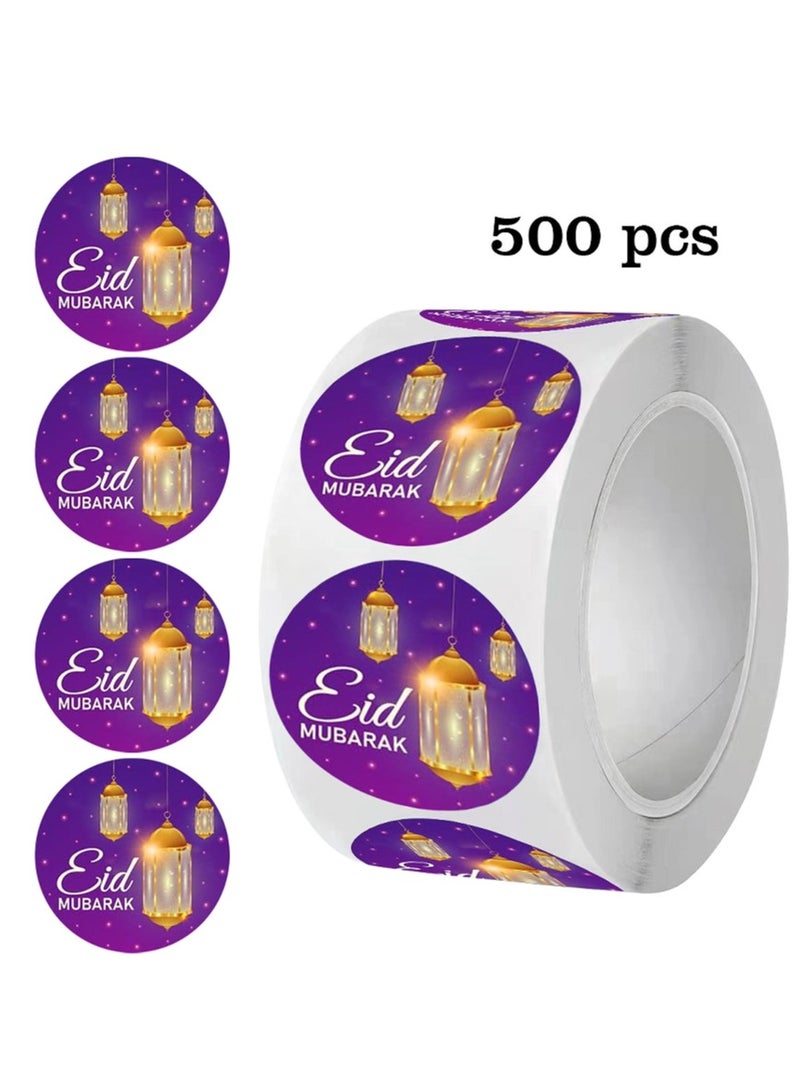 OASIS-TH 500Pcs Ramadan Kareem Adhensive Stickers Eid Mubarak Perforated Roll Sticker Gift Tag  - Image 1