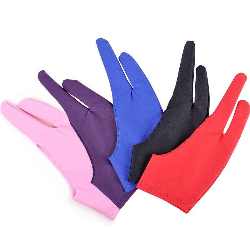 Gzingen 5 Pieces Artist Glove for Drawing Tablet, Two-Finger Tablet Drawing Gloves, Digital Artist Gloves for Graphics Pen Drawing Tablet Monitor Painting, Artist Glove for Right Hand and Left Hand - Image 1
