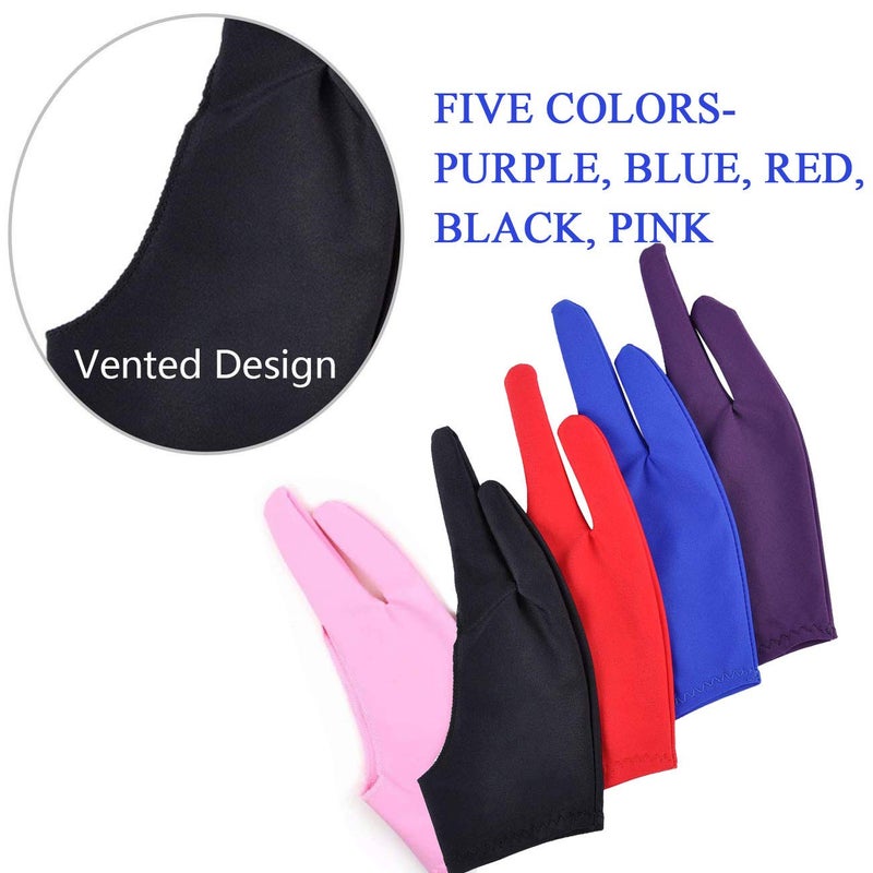 Gzingen 5 Pieces Artist Glove for Drawing Tablet, Two-Finger Tablet Drawing Gloves, Digital Artist Gloves for Graphics Pen Drawing Tablet Monitor Painting, Artist Glove for Right Hand and Left Hand - Image 3