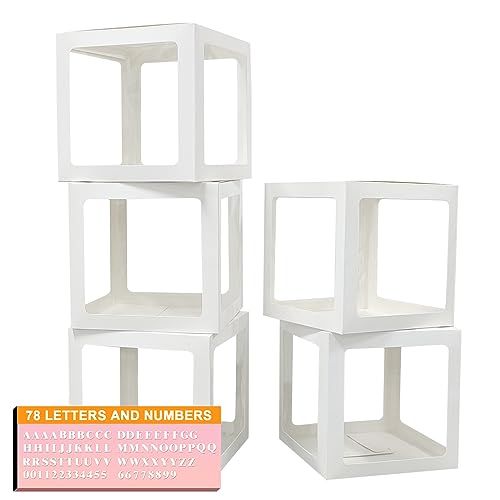 QPEY Thickened 5 PCs White Transparent Balloon Boxes with 78 Letters & Numbers for Custom Name,Clear Baby Boxes Love Balloon Box for Baby Shower,Gender Reveal, Bridal Shower & Birthday Party,Prom Boxes - Image 1