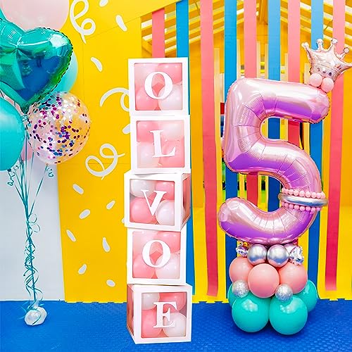 QPEY Thickened 5 PCs White Transparent Balloon Boxes with 78 Letters & Numbers for Custom Name,Clear Baby Boxes Love Balloon Box for Baby Shower,Gender Reveal, Bridal Shower & Birthday Party,Prom Boxes - Image 5