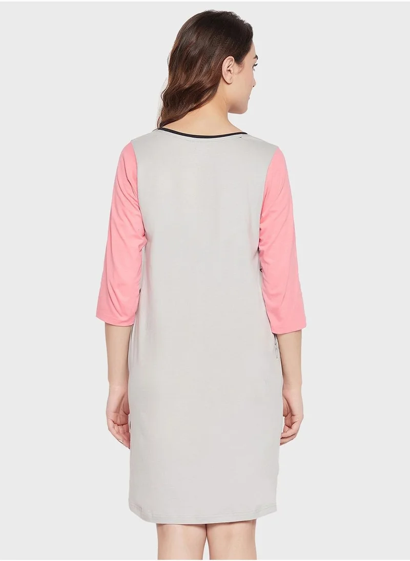 Clovia Printed Crew Neck Nightdress
