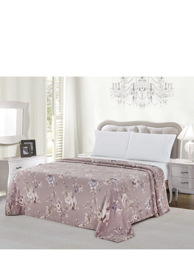 Moon King Size Flannel Bed Blanket 200x220cm Ultra Soft Lightweight Microfiber Bed Blanket with Floral Print for Bed Sofa, Sofa, Travel 