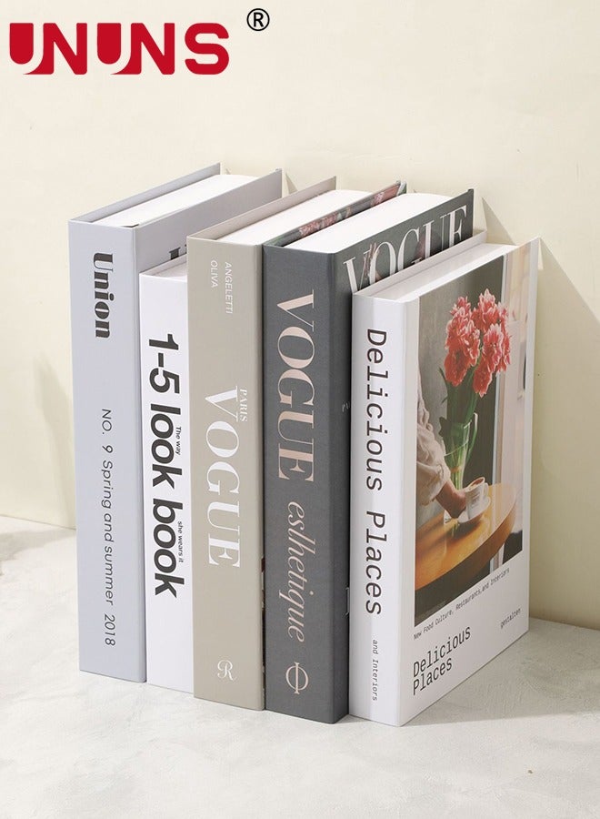 UNUNS 5 قطع كتب زخرفية، كتب مزيفة لتزيين المنزل، كتب جمالية لتزيين الغرفة، طاولة قهوة، غرفة المعيشة، تصميم أنيق، رف الكتب، تزيين الرفوف، مجموعة كتب زخرفية مصممة - Image 1