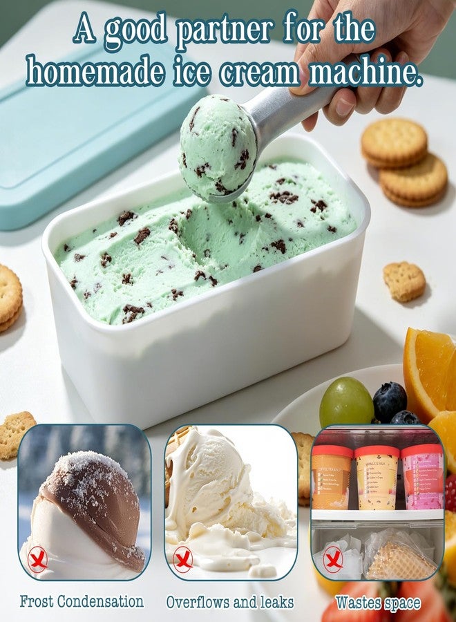 CHLJAR Ice Cream Containers Set of 2, 2Qt Reusable Freezer Storage for Homemade Ice Cream Tub for Sorbet, Frozen Yogurt Flexible Silicone Lids, Stackable - Light Blue & Purple - Image 5