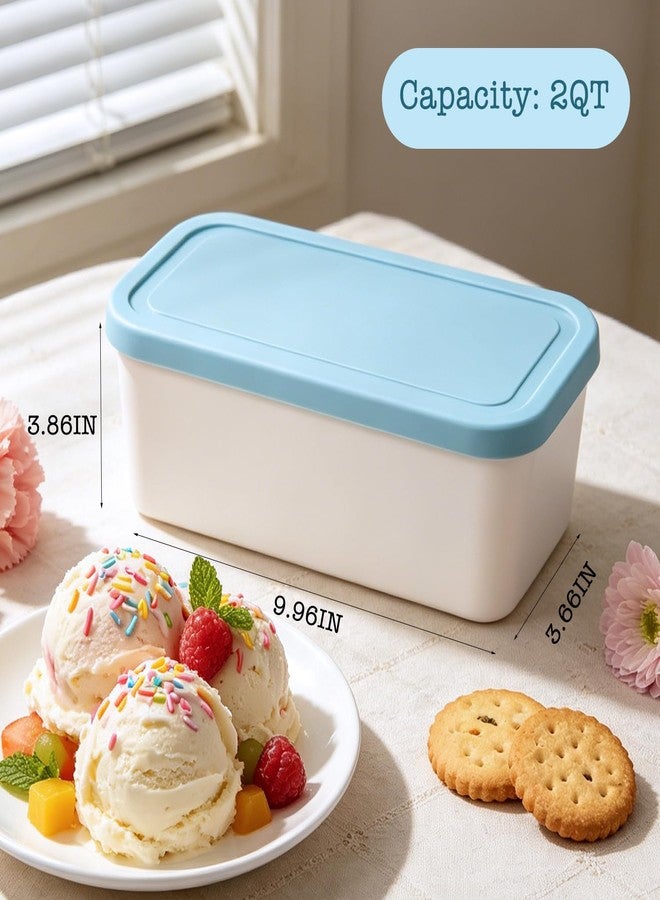 CHLJAR Ice Cream Containers Set of 2, 2Qt Reusable Freezer Storage for Homemade Ice Cream Tub for Sorbet, Frozen Yogurt Flexible Silicone Lids, Stackable - Light Blue & Purple - Image 2