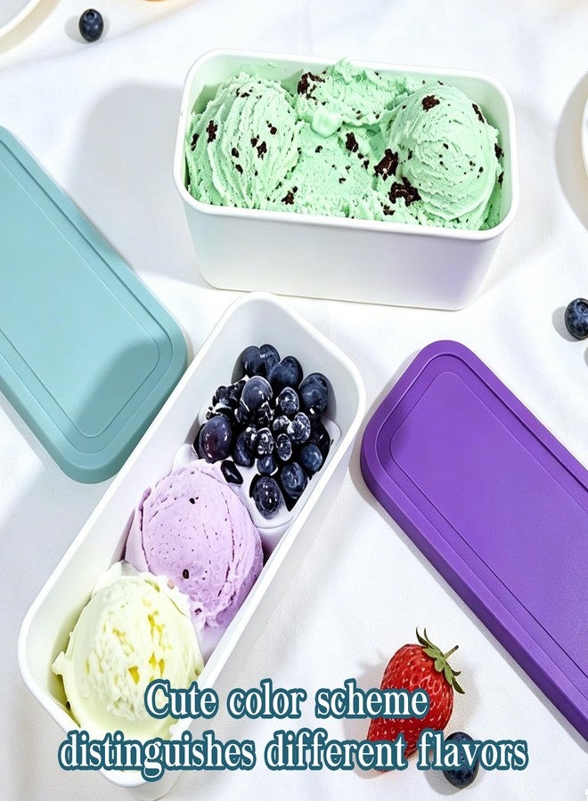 CHLJAR Ice Cream Containers Set of 2, 2Qt Reusable Freezer Storage for Homemade Ice Cream Tub for Sorbet, Frozen Yogurt Flexible Silicone Lids, Stackable - Light Blue & Purple - Image 4