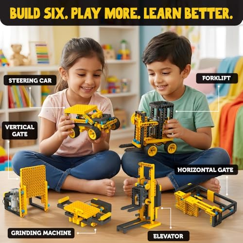 BLIX Forklift Non-Motorized Construction Set, 185 ABS Parts, Learn Rack & Pinion Mechanism, 6-in-1 Educational STEM Toy Kit for Kids Aged 5+ - Image 3