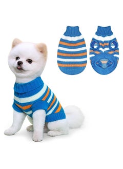 KASTWAVE Dog Knitted Sweaters, Small Dog Jumper, Striped Dog Sweater, Warm Knitted Sweater Coat, Soft Puppy Jumper, Dog Winter Clothes, Cute Warm Dog Pullover for Small Dog and Cat (Small, Blue)  - Image 1