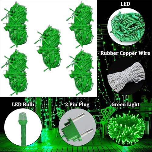 fizzytech 20 Meter 60 LEDs 5MM Decorative String Light | Green LED Fairy Light for Diwali, Christmas, Weddings & Home Decoration | Polycarbonate, Pack of 5 (60 LED 5MM Green, Pack of 5) - Image 3