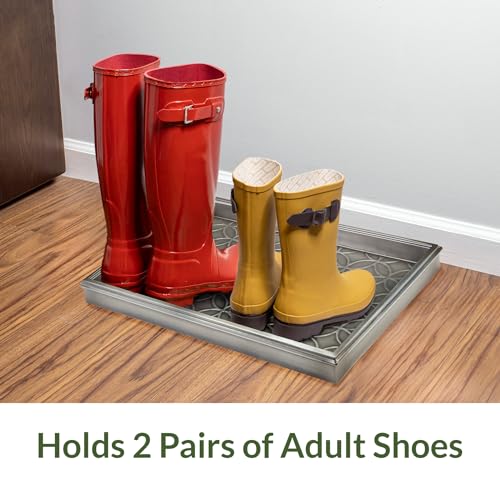 Good Directions Small Boot Tray, Double Circles Multi-Purpose All Weather Decorative Boot Shoes, Plants, Garage, Patio Door, Pet Bowls, 20 inch Entry Indoor Shoe Tray for Apartment, Dark Zinc Gray - Image 4