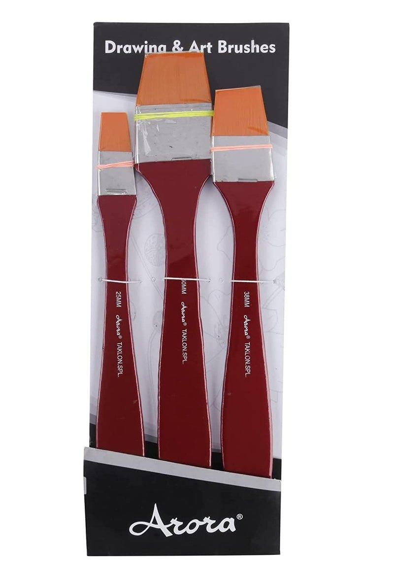 Arora Long Handle Synthetic Hair Flat Paintbrush Set of 3 pc for Watercolor and Acrylic Painting 1,1.5 and 2 inch - Image 4