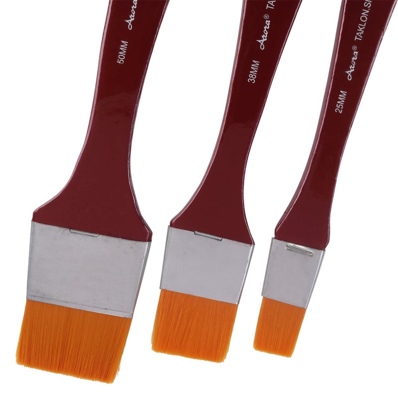 Arora Long Handle Synthetic Hair Flat Paintbrush Set of 3 pc for Watercolor and Acrylic Painting 1,1.5 and 2 inch - Image 2