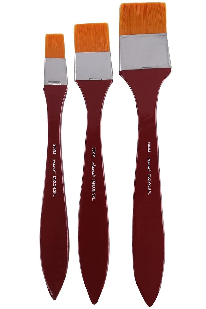 Arora Long Handle Synthetic Hair Flat Paintbrush Set of 3 pc for Watercolor and Acrylic Painting 1,1.5 and 2 inch - Image 1