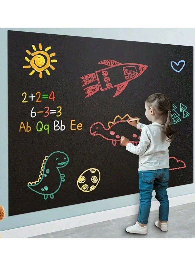 Chalkboard Sticker for Kids – Encourages learning letters, numbers, and free drawing, helping to boost your child’s imagination and skills. Sticker size: (200×45 cm) – Comes with 3 chalk pens and an eraser - Image 1