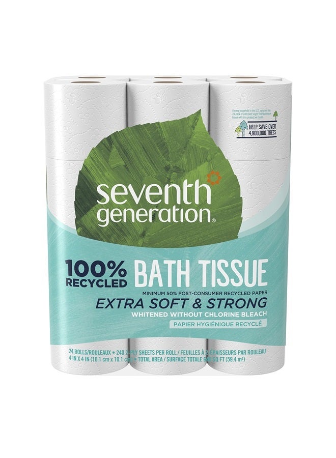 Seventh Generation Toilet Paper White Bathroom Tissue 2-ply 100% Recycled Paper without Chlorine Bleach 24 count, (Pack of 2) - Image 1