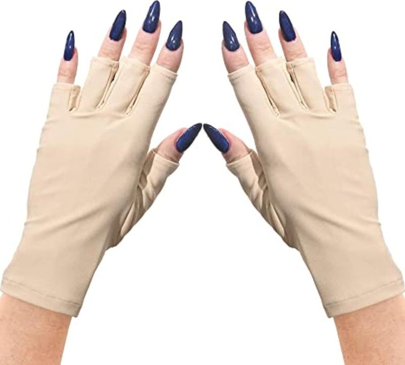 ManiGlovz Anti-UV and Sunblock Protection Shield Driving Gloves for Gel Nail Manicure (Nude) - Image 1
