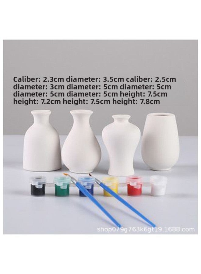 Beauenty Painted Vase Ornaments Gypsum Ceramic Vase Painted Hand Painted White Embryo Mold Parent-child Diy Graffiti-Color:Small Four Gentlemen With 1 Set Of Paint  - Image 1