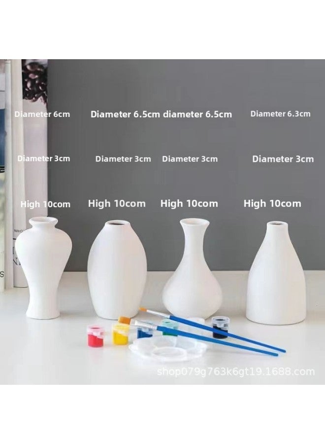 Beauenty Painted Vase Ornaments Gypsum Ceramic Vase Painted Hand Painted White Embryo Mold Parent-child Diy Graffiti-Color:Small Four Gentlemen With 1 Set Of Paint  - Image 2
