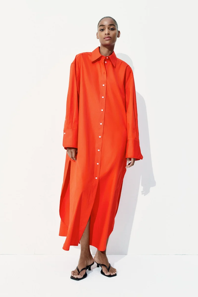 اتش اند ام فستان بتصميم قميص فضفاض من القطن