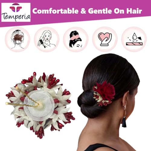 TEMPERIA Hair Accessories For Women & Girls - Stylish Red Rose Artificial Flowers Bun Juda U Pins & Clips for Style & Decoration - Bridal Brooch & Braid for Hairstyle of Bride, Wedding & Party (1pcs) - Image 2