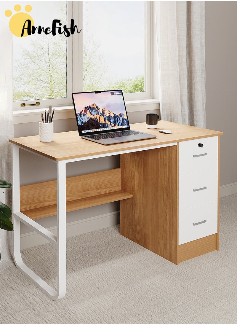 AnneFish 120*60cm Office PC Table Laptop Desk Multifunction Computer Gaming Table Study Writing Desk Home Work Station With Storage Bookshelf And Drawers With Lock  - Image 3