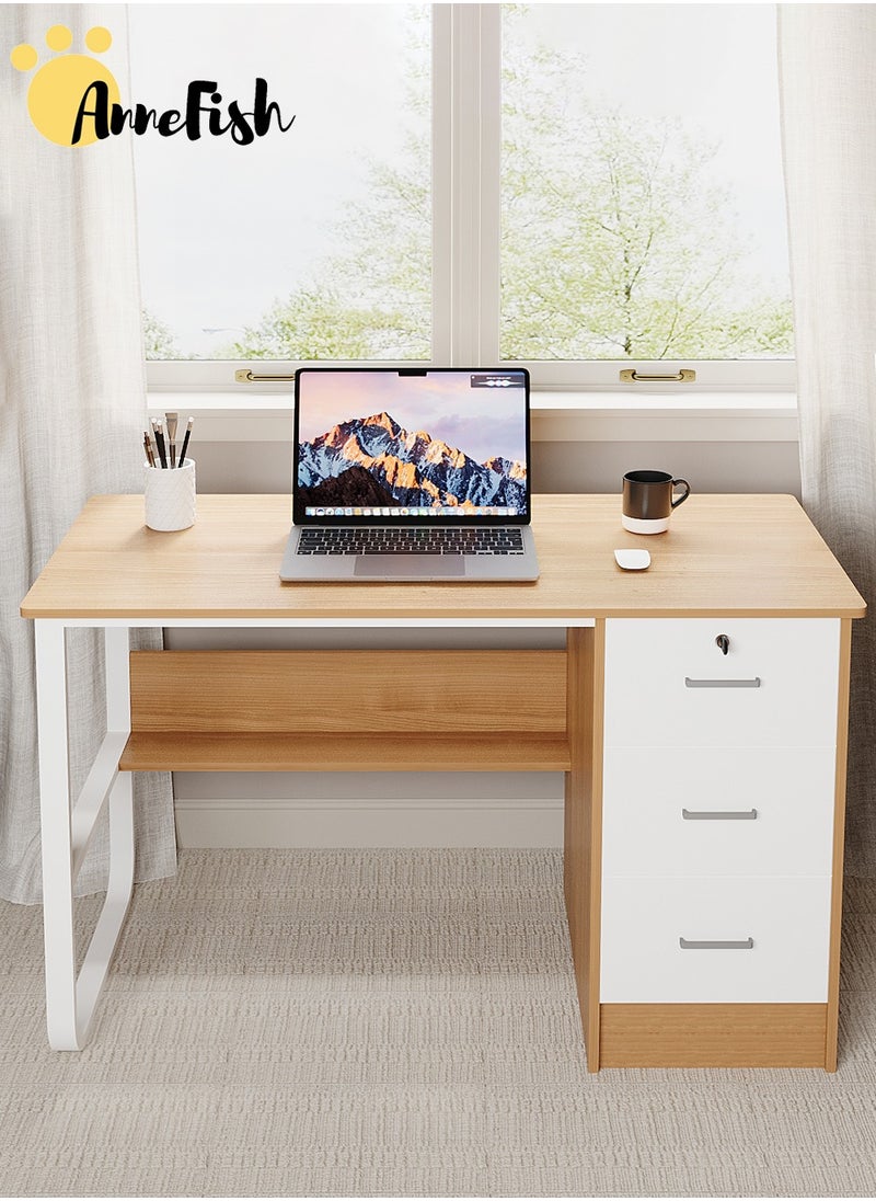 AnneFish 120*60cm Office PC Table Laptop Desk Multifunction Computer Gaming Table Study Writing Desk Home Work Station With Storage Bookshelf And Drawers With Lock  - Image 4