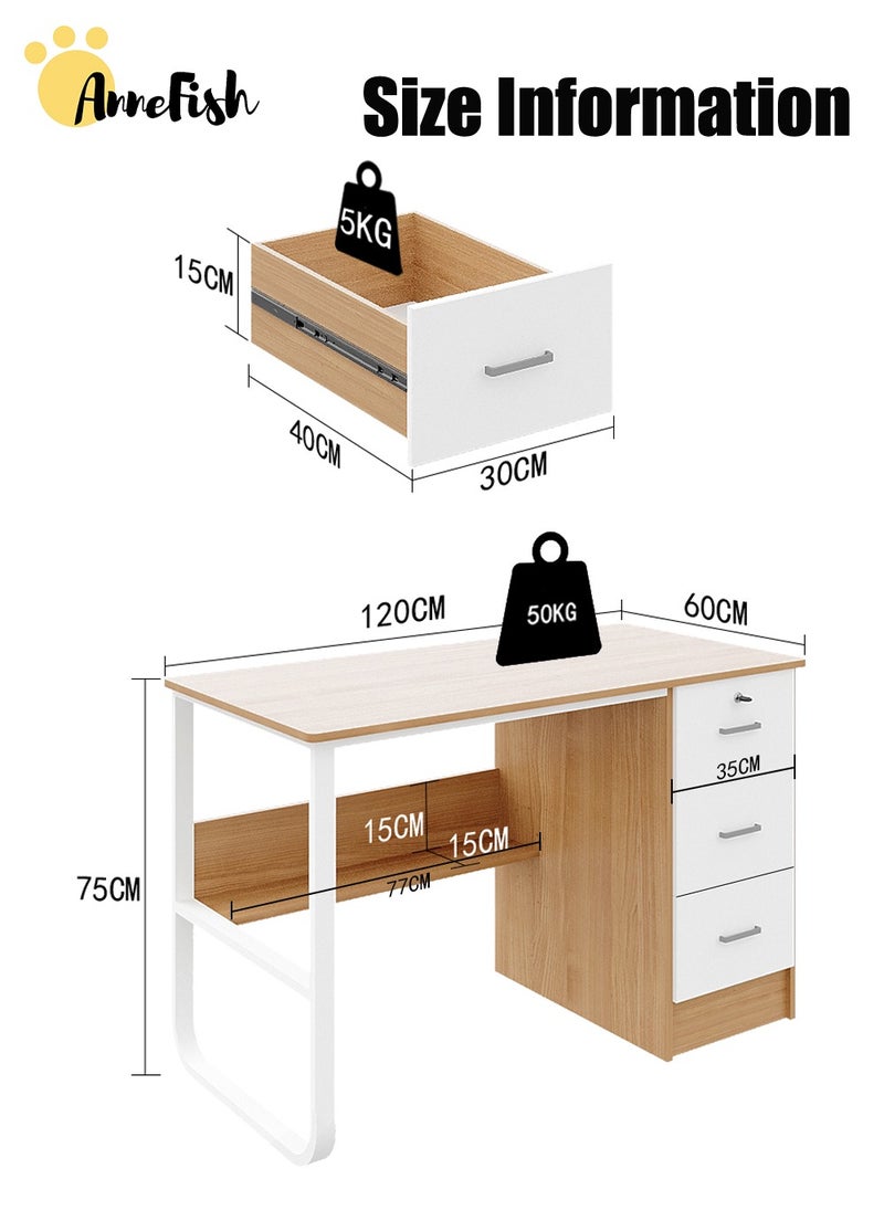 AnneFish 120*60cm Office PC Table Laptop Desk Multifunction Computer Gaming Table Study Writing Desk Home Work Station With Storage Bookshelf And Drawers With Lock  - Image 2