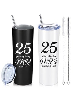 Cunhill 2 Pcs Wedding Anniversary Coffee Mug Being Mr/Mrs Always Right Present Set Anniversary Presents For Couple 20 Oz Mug Tumbler With Lids For Grandparents Parents (25Th Straight)  - Image 1