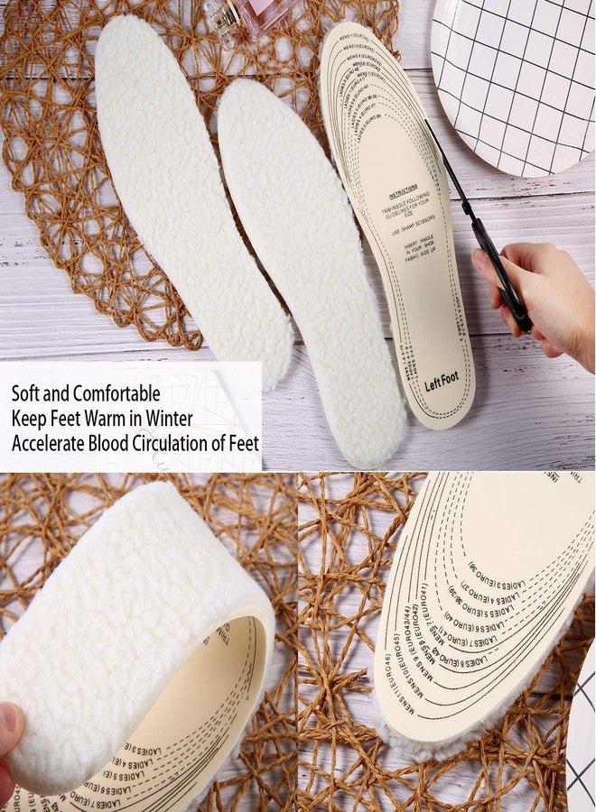 Frienda 2 Pairs Wool Shoe Insoles for Cold Weather Cut to Size Fluffy Shoes Insert Unisex All Size Inner Insole Cosy Warm with Dimension Chart Imitation Wool Insoles, Beige - Image 2