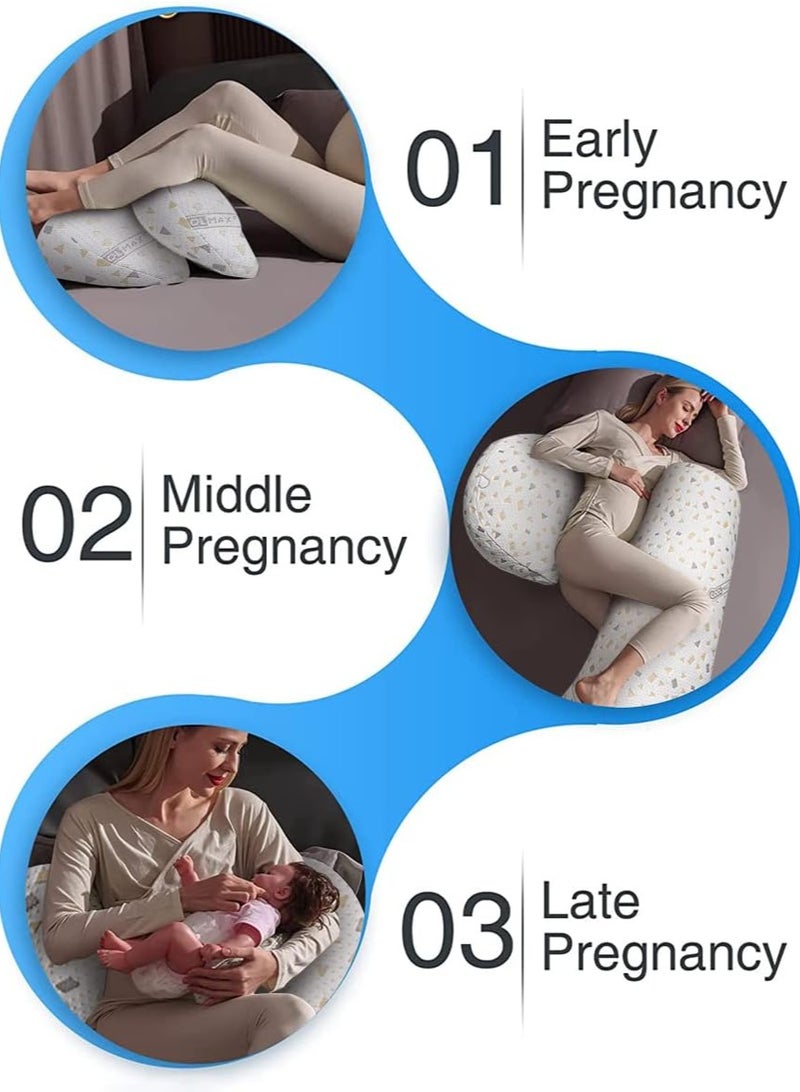 وسائد الحمل للنوم ، وسادة الجسم الناعمة للحمل مع غطاء وسادة قابل للفصل والتعديل ، وسادة الأمومة للبطن والظهر والساقين والوركين (أبيض) - Image 4