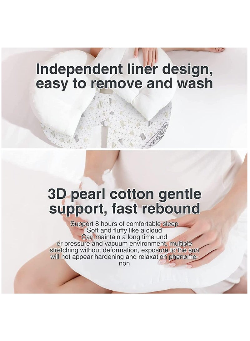 وسائد الحمل للنوم ، وسادة الجسم الناعمة للحمل مع غطاء وسادة قابل للفصل والتعديل ، وسادة الأمومة للبطن والظهر والساقين والوركين (أبيض) - Image 5