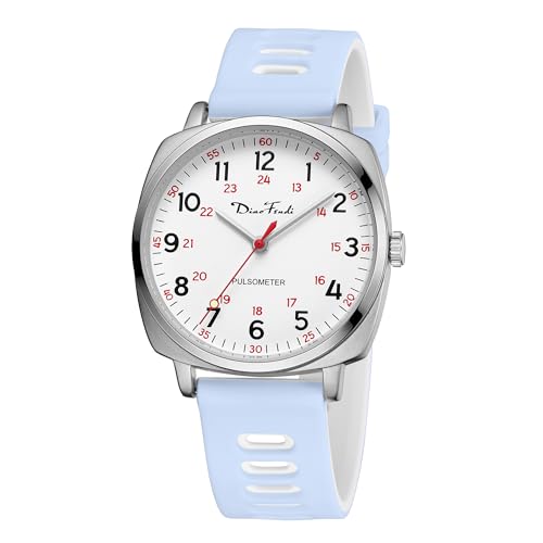 Diaofendi Waterproof Nurse Watch for Medical Professionals,Women Men, 24 Hour with Second Hand, Military Time Easy to Read Dial (Silver-Purple White) - Image 1