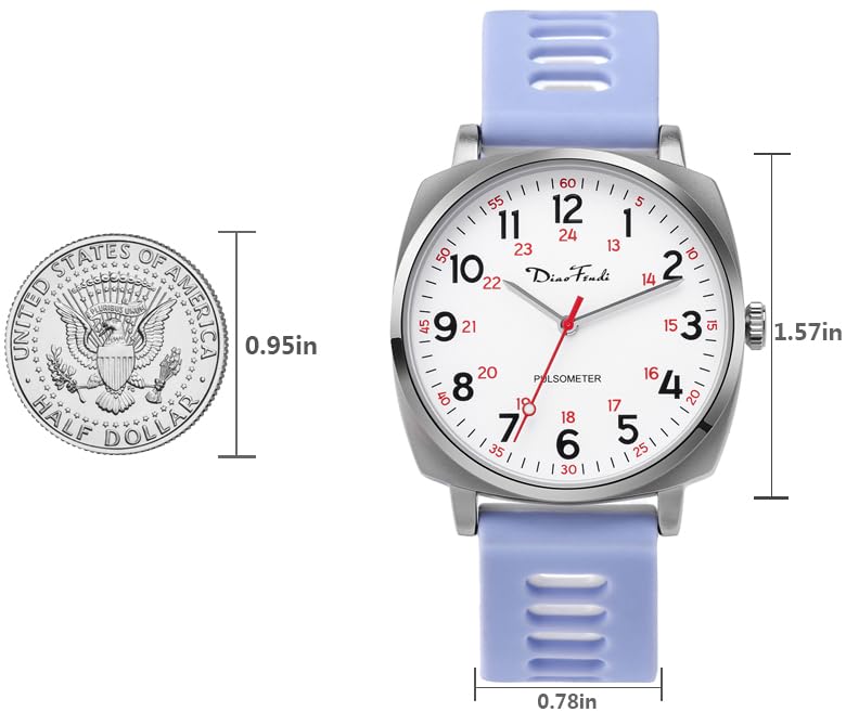 Diaofendi Waterproof Nurse Watch for Medical Professionals,Women Men, 24 Hour with Second Hand, Military Time Easy to Read Dial (Silver-Purple White) - Image 3