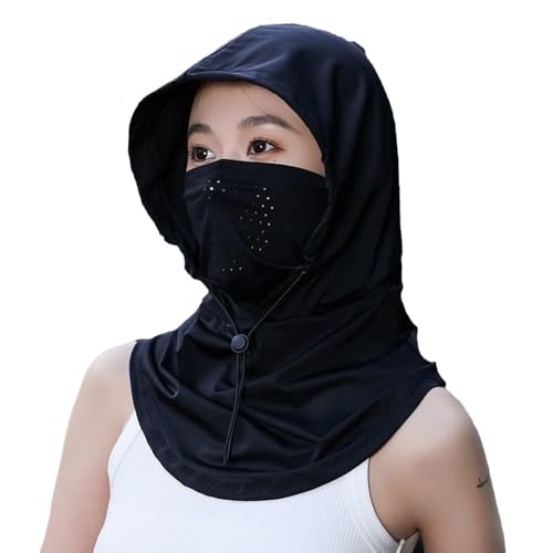 BSYLOO Women's UV Protection Balaclava Hat with Neck Guard & Face Mask for Cycling, Travel & Outdoor Activities Black - Image 3