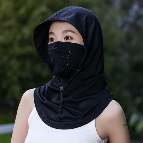 BSYLOO Women's UV Protection Balaclava Hat with Neck Guard & Face Mask for Cycling, Travel & Outdoor Activities Black - Image 2