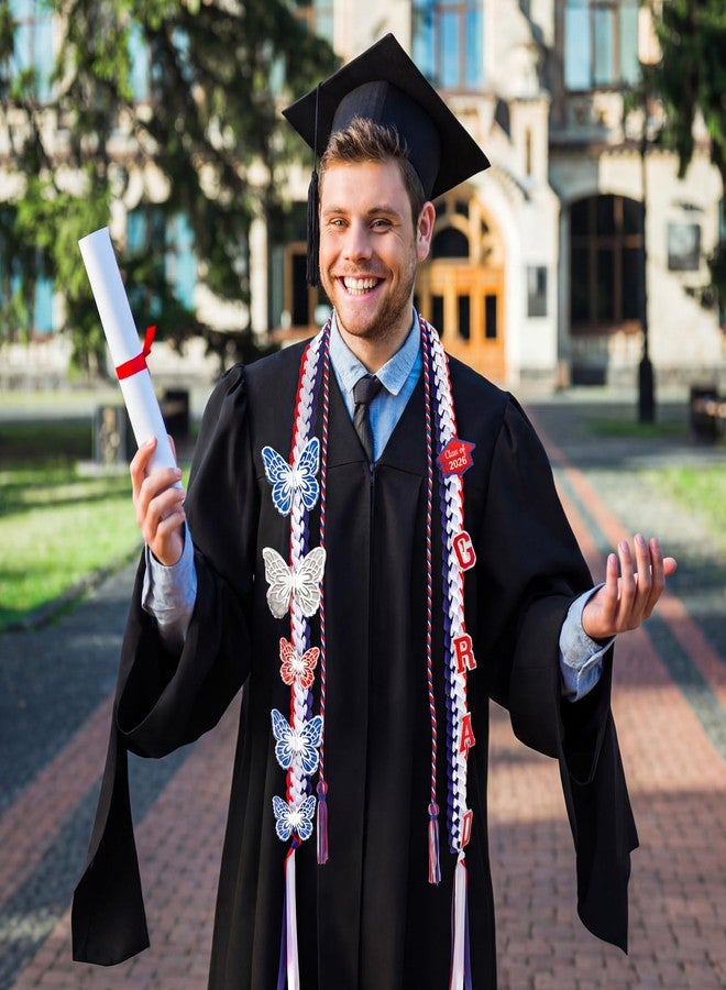 Suncalla 63'' Graduation Lei Set DIY Double Braided Class of 2026 Butterfly Grad Ribbon Leis with Honor Cord for Congrats Senior College Graduates Gifts(American Flag Color) - Image 3