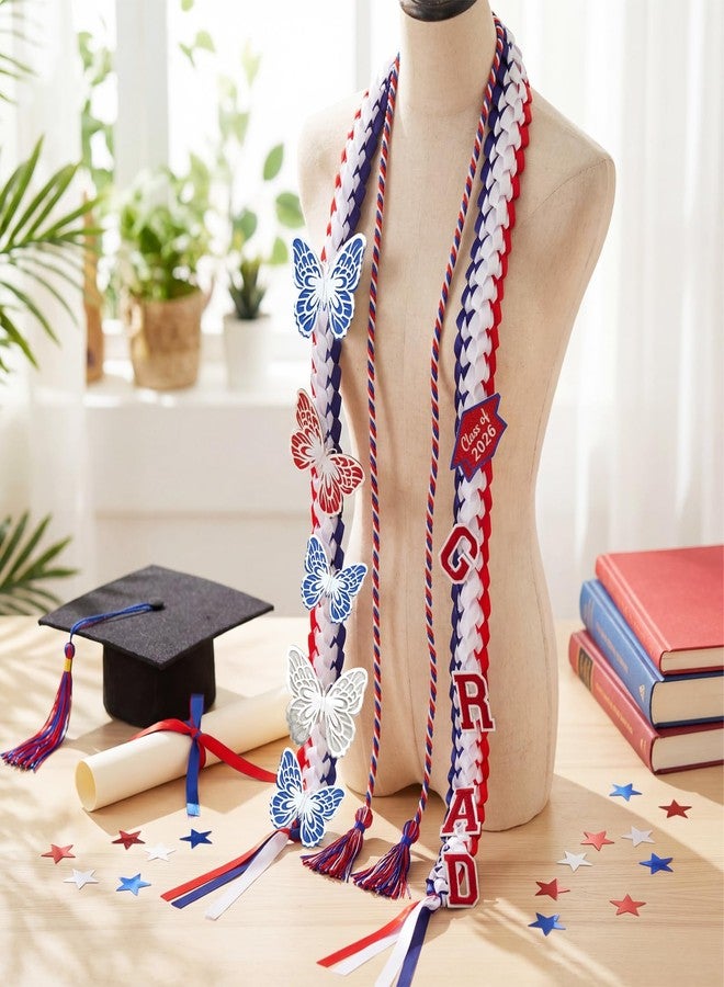 Suncalla 63'' Graduation Lei Set DIY Double Braided Class of 2026 Butterfly Grad Ribbon Leis with Honor Cord for Congrats Senior College Graduates Gifts(American Flag Color) - Image 5