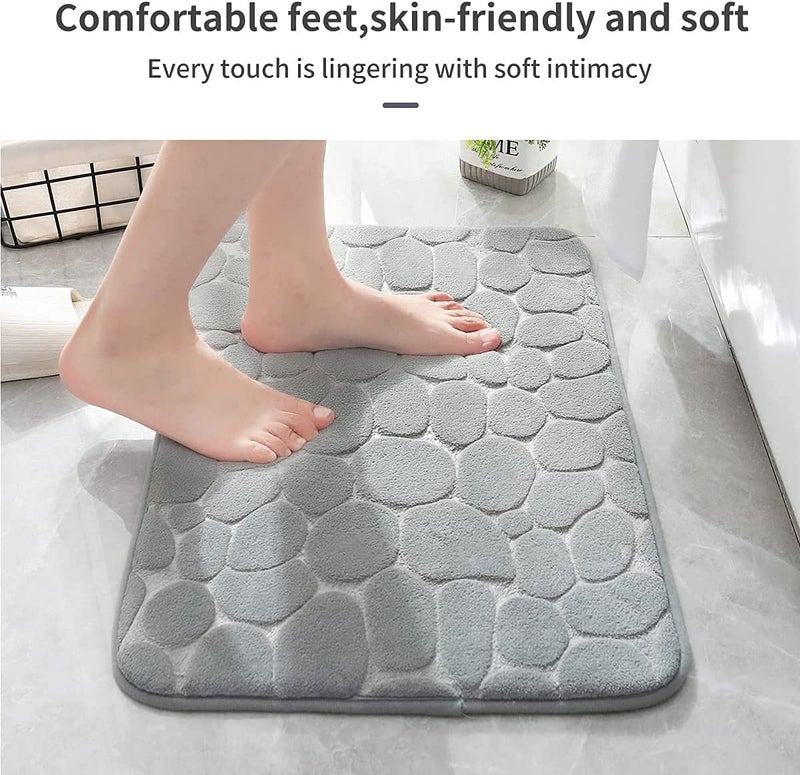 BIRZAR Memory Foam Rectangular Bath Mat Cobblestone Bathroom Rugs Super Water Absorbent Bath Mats for Bathroom Machine Washable Bath Rugs 12Mm Extra Thick 40X60Cm Gray - Image 5