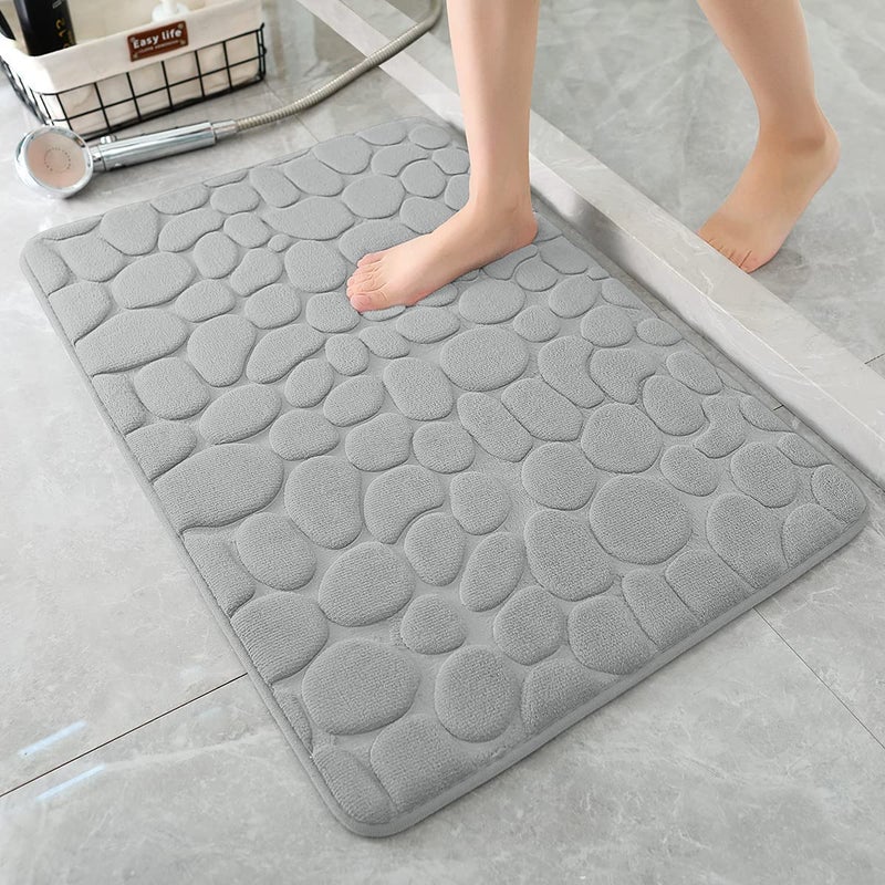 BIRZAR Memory Foam Rectangular Bath Mat Cobblestone Bathroom Rugs Super Water Absorbent Bath Mats for Bathroom Machine Washable Bath Rugs 12Mm Extra Thick 40X60Cm Gray - Image 1