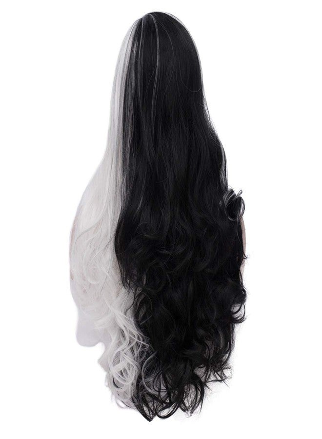 MAGQOO Black White Wig for Women Long Curly Wavy Black White Wig Halloween Cosplay Costume Party Wigs - Image 4
