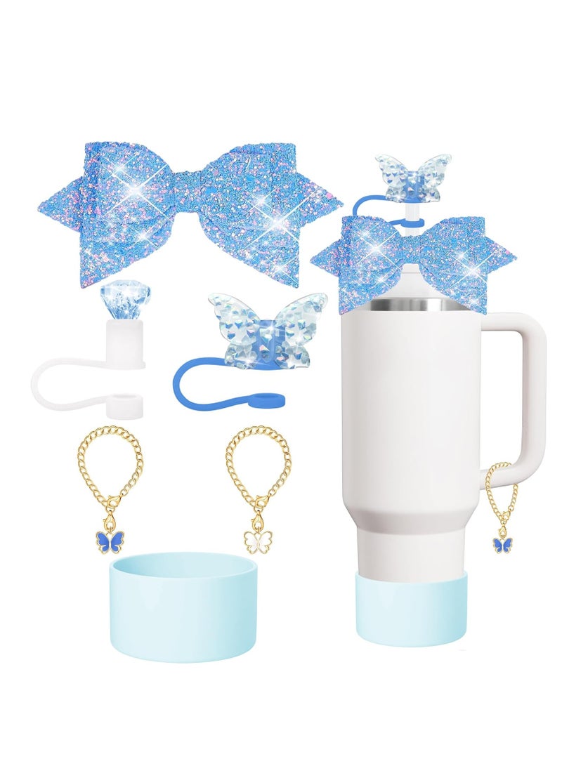 KASTWAVE إكسسوارات ستانلي تشارم، غطاء قش مزين بقوس وماسة، إكسسوارات كوب ستانلي 40/30 أونصة، إكسسوارات غطاء ستانلي، إكسسوارات كأس فريد مزين، أزرق - Image 1