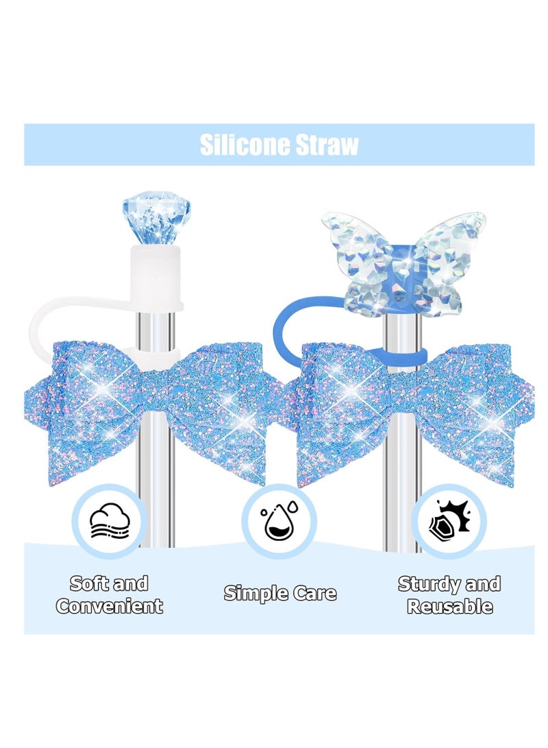 KASTWAVE إكسسوارات ستانلي تشارم، غطاء قش مزين بقوس وماسة، إكسسوارات كوب ستانلي 40/30 أونصة، إكسسوارات غطاء ستانلي، إكسسوارات كأس فريد مزين، أزرق - Image 2