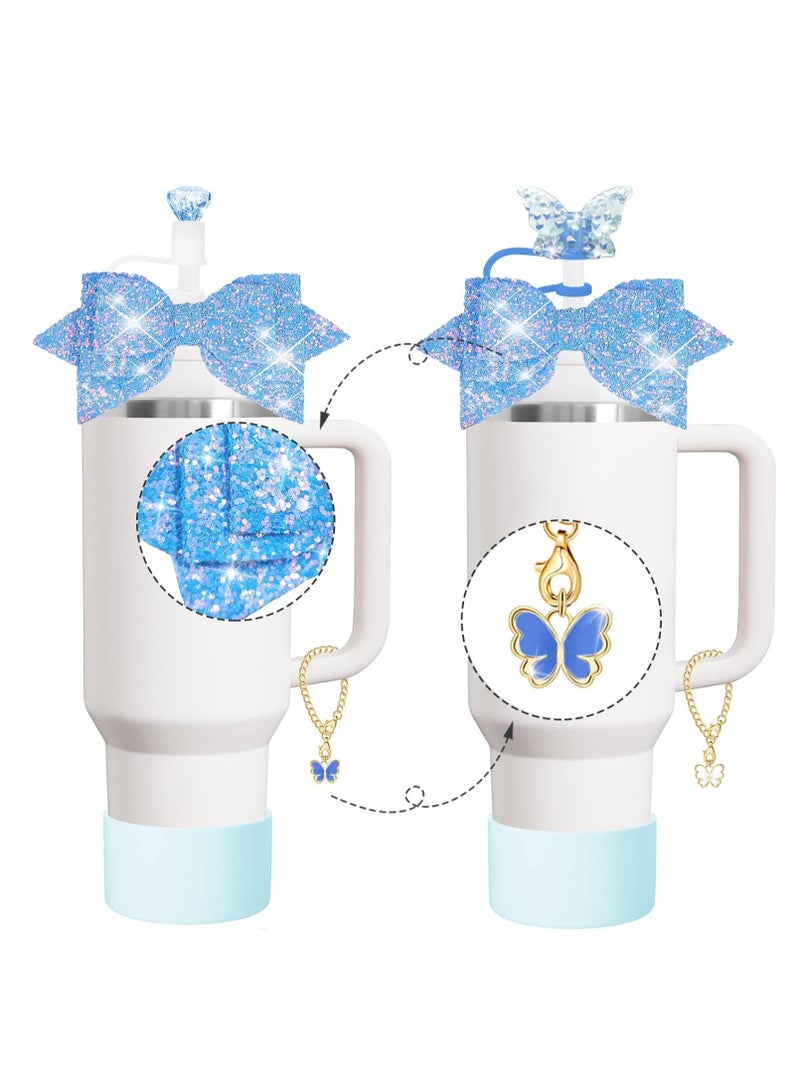 KASTWAVE إكسسوارات ستانلي تشارم، غطاء قش مزين بقوس وماسة، إكسسوارات كوب ستانلي 40/30 أونصة، إكسسوارات غطاء ستانلي، إكسسوارات كأس فريد مزين، أزرق - Image 3