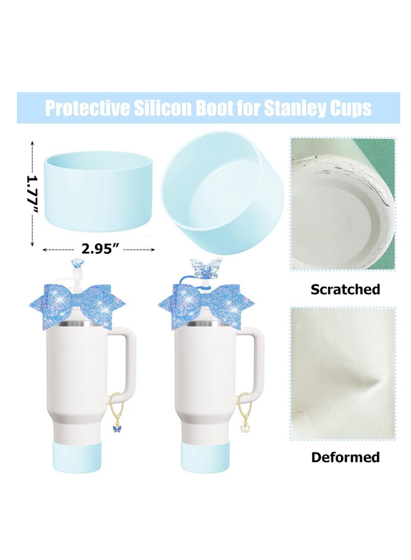 KASTWAVE إكسسوارات ستانلي تشارم، غطاء قش مزين بقوس وماسة، إكسسوارات كوب ستانلي 40/30 أونصة، إكسسوارات غطاء ستانلي، إكسسوارات كأس فريد مزين، أزرق - Image 5