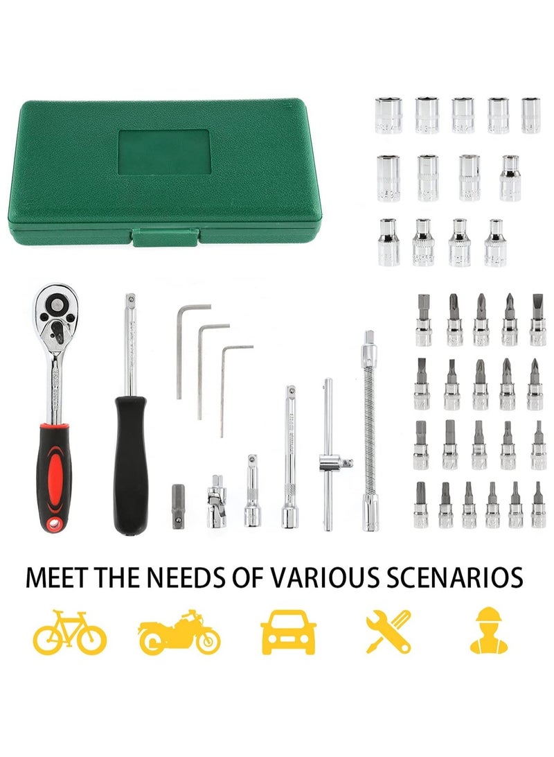 LOOPITYS 46PCS Small Drive Socket Ratchet Wrench Screwdriver Set, 1/4 Inch Metric Socket and Ratchet Wrench Set with Extension Bar, Upgrade Compact Snap on Ratchet Wrench Sockets Tool Set for Car - Image 2