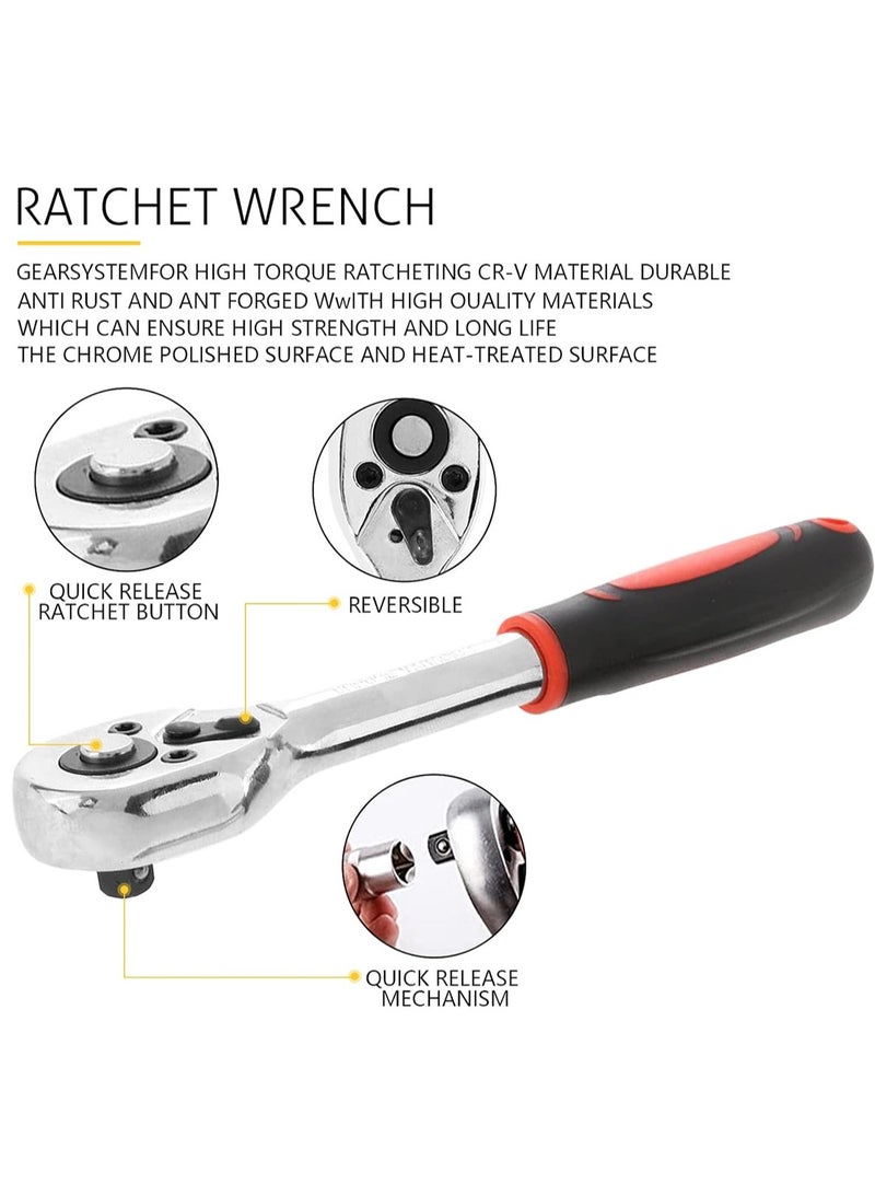 LOOPITYS 46PCS Small Drive Socket Ratchet Wrench Screwdriver Set, 1/4 Inch Metric Socket and Ratchet Wrench Set with Extension Bar, Upgrade Compact Snap on Ratchet Wrench Sockets Tool Set for Car - Image 3