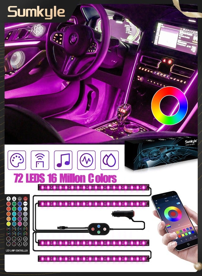 Sumkyle Interior Lights for Car, App Control Car Atmosphere Light Full Spectrum 4 Light Bars RGB Illusion Music Rhythm Light LED Car Ambient Light - Image 1